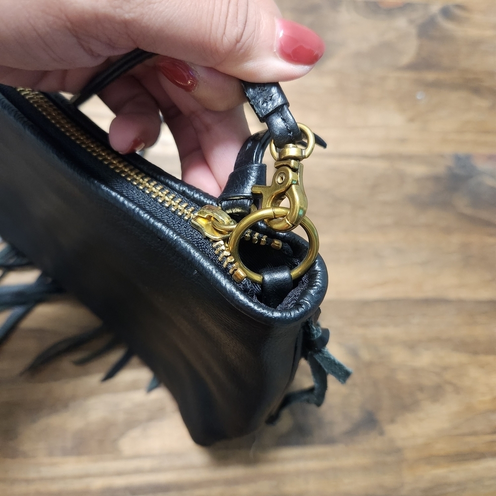 The Sak Filmore Leather 3 in 1 Black Clutch Shoulder Crossbody Woven With Fringe - Picture 8 of 13